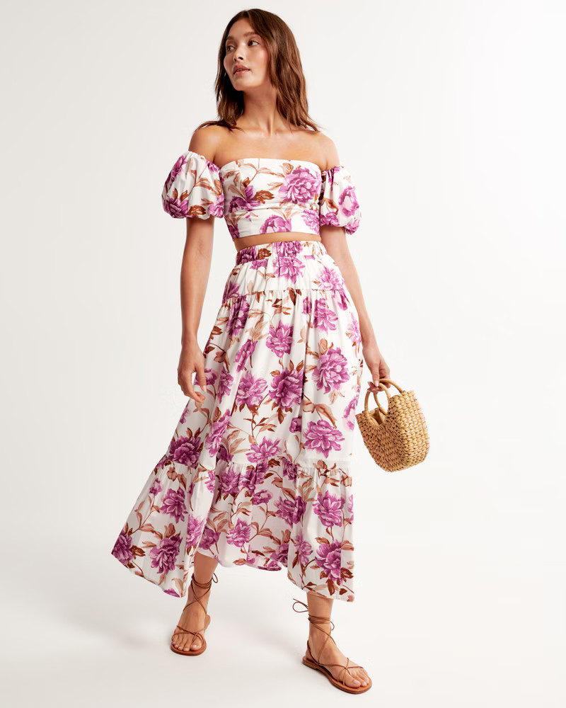 Poplin Tiered Maxi Skirt | Abercrombie & Fitch (US)