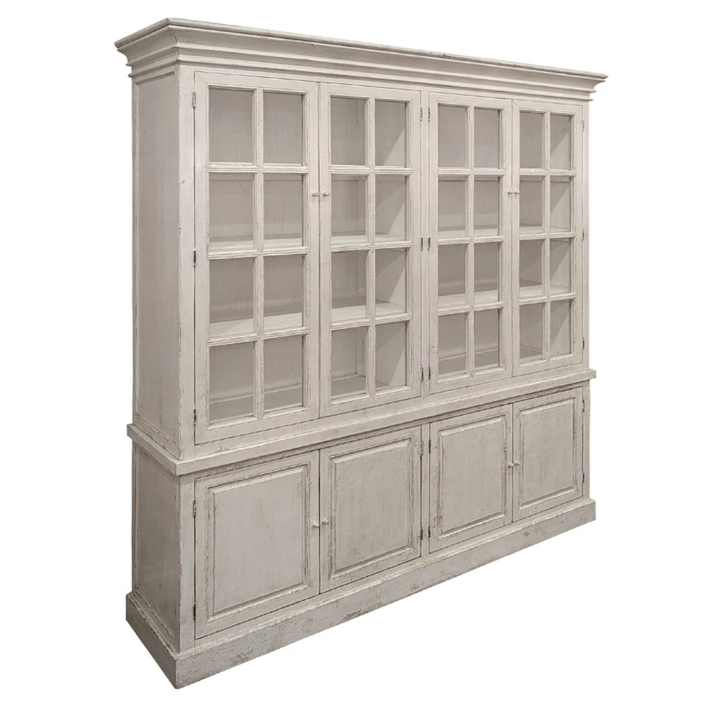 Avaline Updated Traditional Antique White Reclaimed Pine Wood Display Cabinet | Kathy Kuo Home