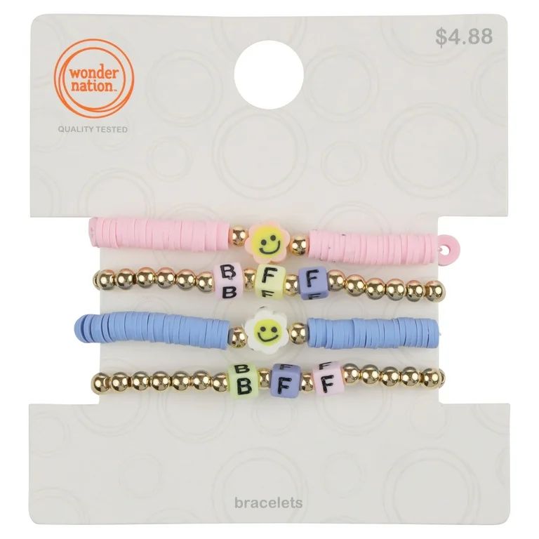 Wonder Nation Kids Pastel Beaded BFF/Flower Stretch Bracelet Set, 4 Pack | Walmart (US)
