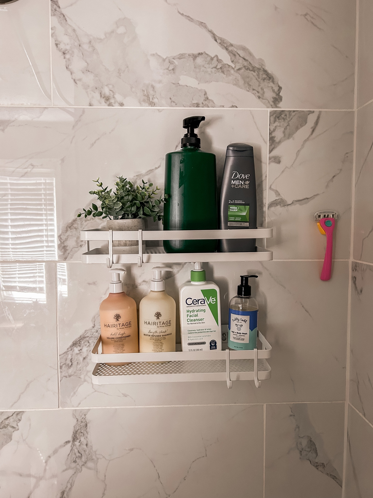 Bathroom makeover with new shower shelves! White shelving for your bath/shower. Aesthetic shower storage! 

#LTKhome #LTKunder50 #LTKstyletip