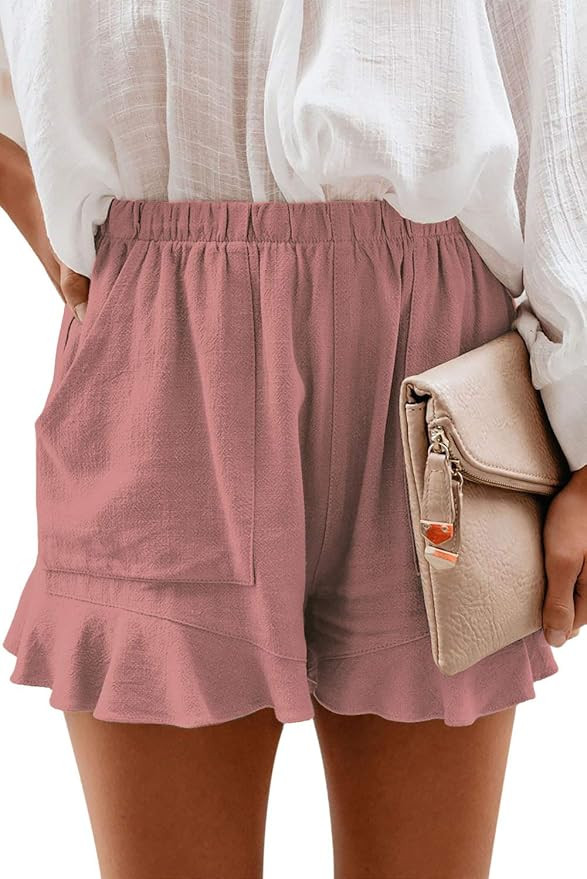 KINGFEN Comfy Drawstring Casual Elastic Waist Shorts for Women Summer Beach Cotton Pull On Short ... | Amazon (US)