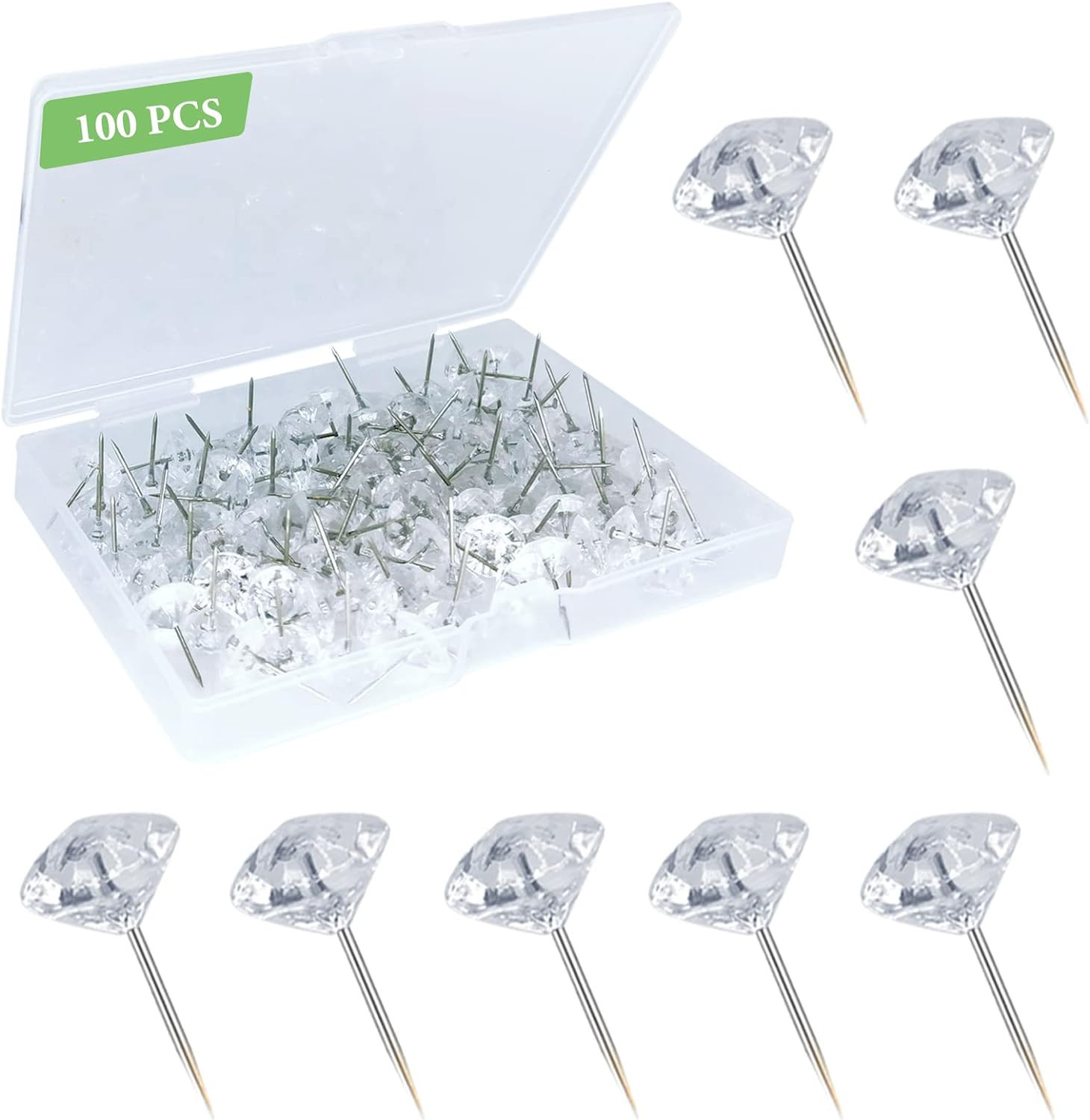 100Pcs Clear Push Pins for Cork Board, Decorative Thumb Tacks for Wall Hangings, Transparent Diam... | Amazon (US)