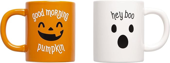 Pearhead Halloween Coffee Mug Set of 2 Fall Pumpkin Ghost Ceramic Cups 16oz Microwave Dishwasher ... | Amazon (US)