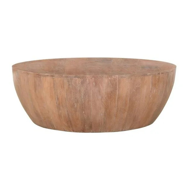 Benjara UPT-32182 12 x 35.5 x 35.5 in. Drum Shape Wooden Coffee Table with Plank Design Base, Dis... | Walmart (US)