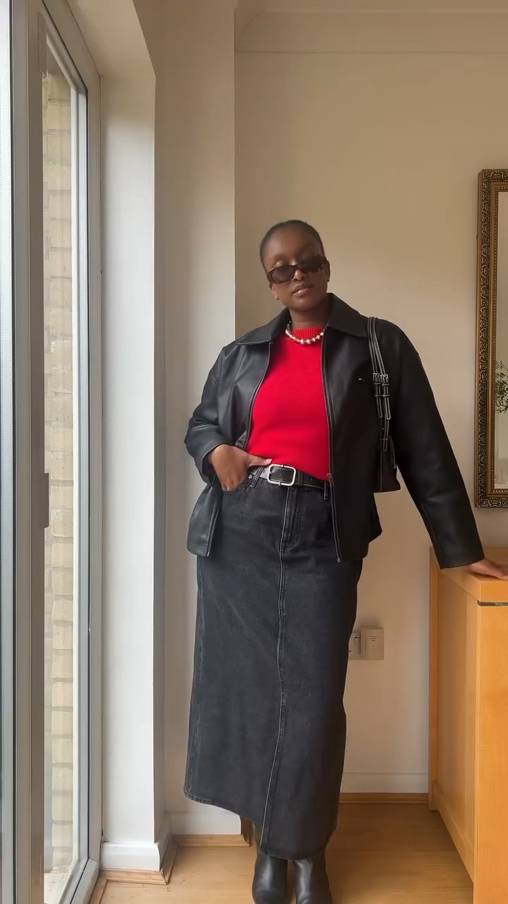 day 16/30 and this video is my petition to officially add red as a neutral to the colour palette ❤️🙂‍↕️

jumper @ghostfashion *
skirt @madewell 
jacket @4thandreckless 
boots @marksandspencerstyle 

includes gifting / products from previous collaborations 

outfit layering, autumn outfit, autumn layering, autumn outfit, denim skirt, leather jacket, ghost fashion, wool jumper, kitten heel, kitten heel boots, boots, all black outfit #modestoutfitideas #layering #layeringclothing #autumnlayering #autumnoutfits #stylingreel #falloutfitideas #minimalstyledaily #wooljumper #kittenheels #kittenheel