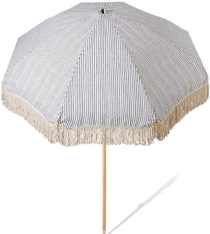 BPKH Striped Tassel Wooden Luxury Fringe Beach Umbrella with Tassels | Amazon (US)