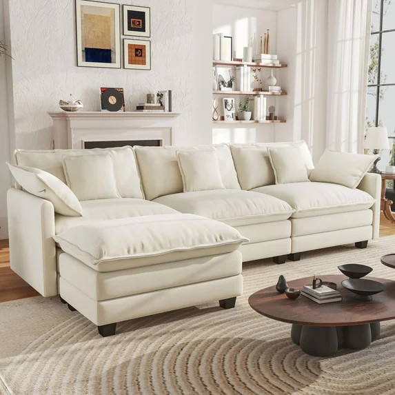 BedLuxury 111.5'' Modular Sectional Sofa with Movable Ottoman, L Shaped Cloud Couch for Living Ro... | Walmart (US)