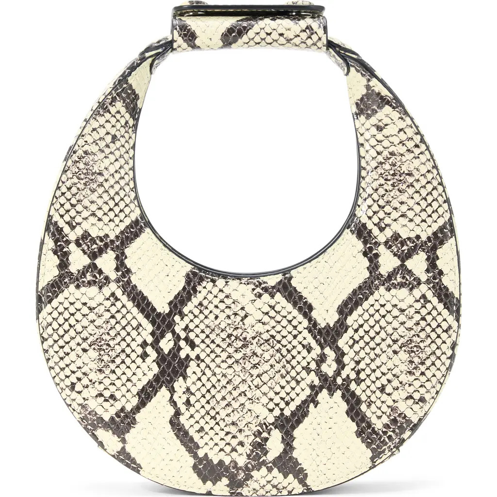 STAUD Good Night Moon Leather Top Handle Bag in White Snake at Nordstrom | Nordstrom