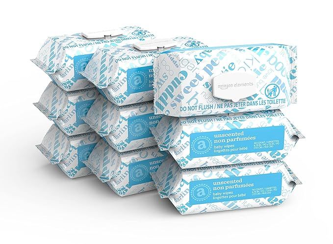 Amazon Elements Baby Wipes, Unscented, Hypoallergenic, 810 Count, Flip-Top Packs, Pack of 9 | Amazon (US)