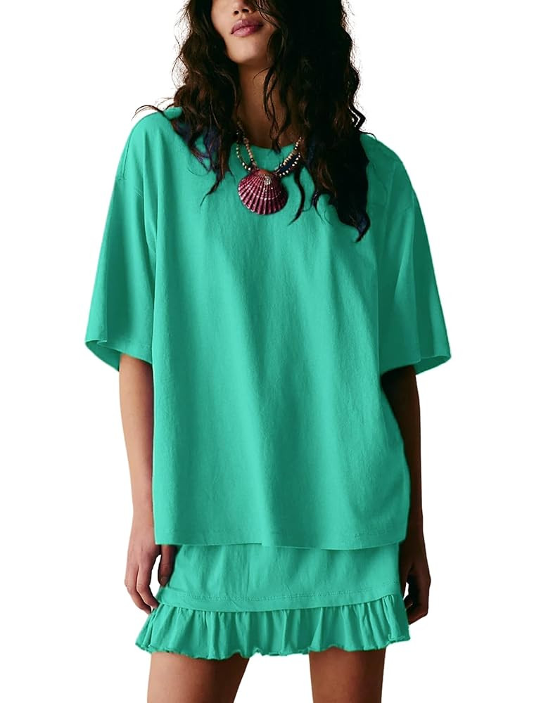 Esmeling Women Summer 2 Piece Skirt Sets Round Neck Short Sleeve Outfits Casual Tops and Pleated ... | Amazon (US)