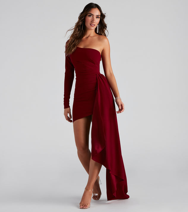 Emily One-Shoulder Pleated Asymmetric Mini Dress | Windsor Stores