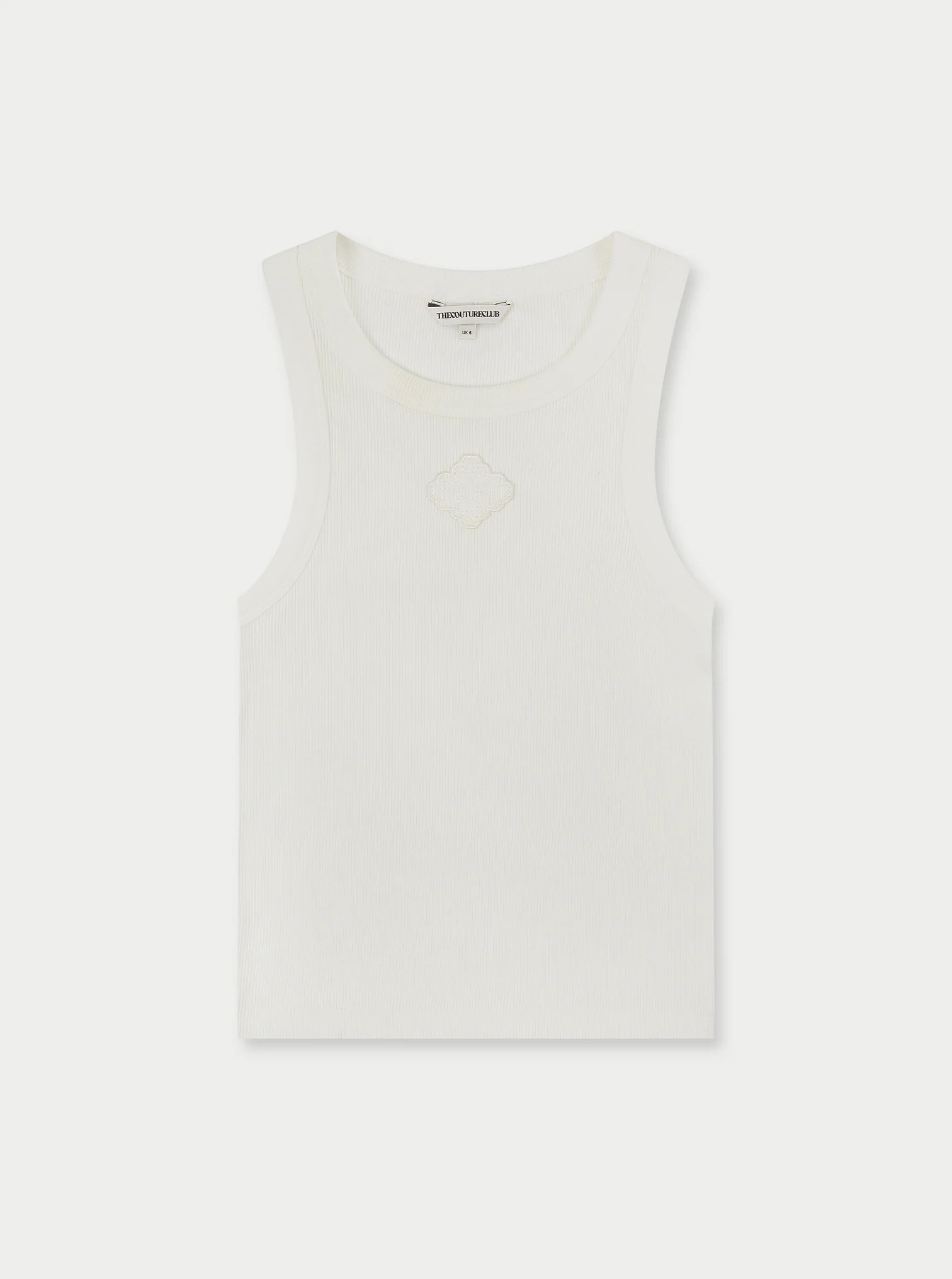 EMBLEM RIBBED VEST TOP - OFF WHITE | The Couture Club