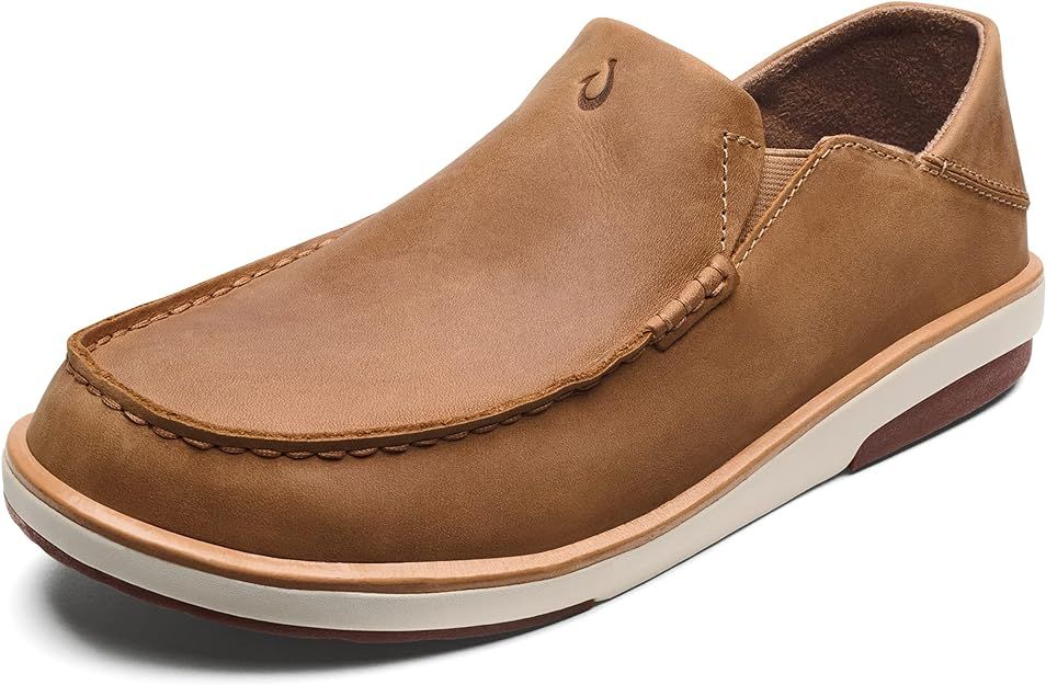 OLUKAI Kalia Men's Leather Slip-On, Full-Grain Waxed Nubuck Leather Shoes, Lightweight & Comforta... | Amazon (US)
