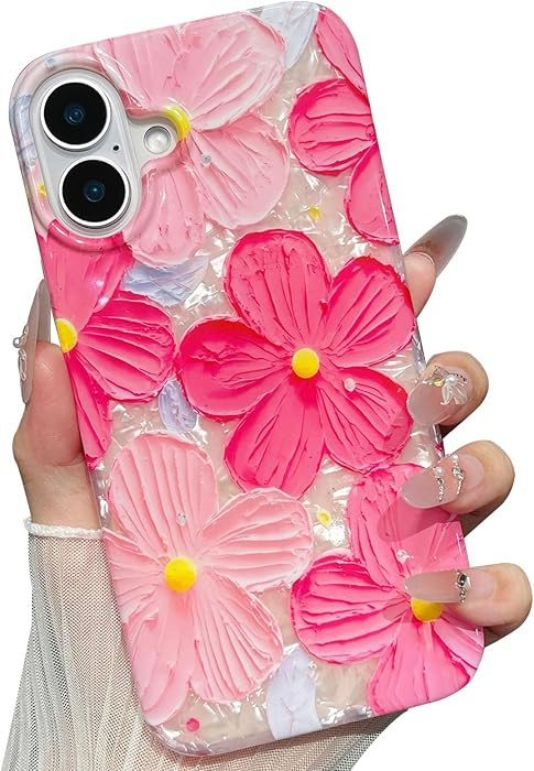 for iPhone 16 Case Girly Aesthetic Women Cute Floral Women with Beaded Phone Charms Strap Lanyard... | Amazon (US)