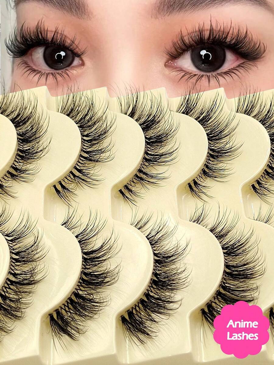 Asiteo Asiteo 5 Pairs Manga Natural Wispy False Eyelashes - Clear Band Faux Mink Lashes Cat-Eye S... | SHEIN