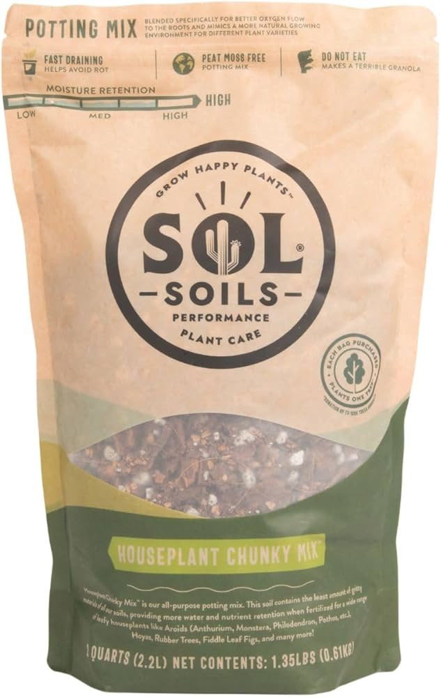 Sol Soils Chunky Houseplant Mix - Fast Draining Soil for Indoor Plants with Coco Coir Chips, Perl... | Amazon (US)