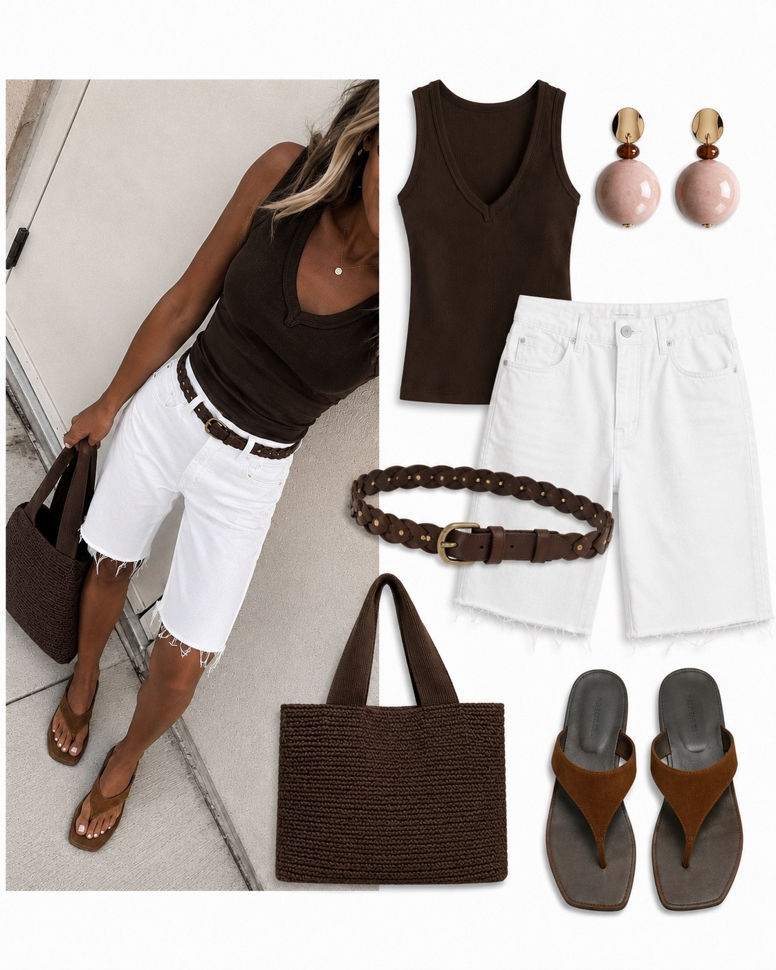Saturday’s outfit 🤎 I’m all about the Bermuda shorts this summer and all The Row look for less