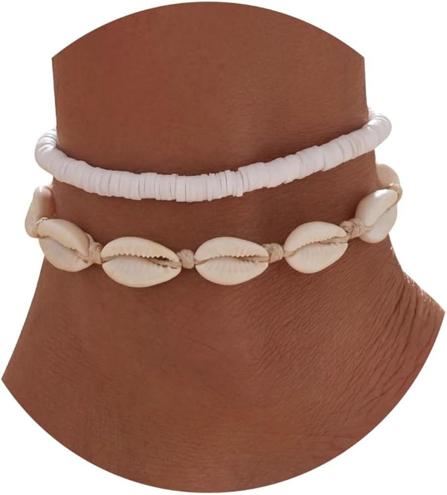 Qceasiy Shell Ankle Bracelet Set for Women, Gold Plated Boho Bead Adjustable Anklet, Hawaiian Bea... | Amazon (US)