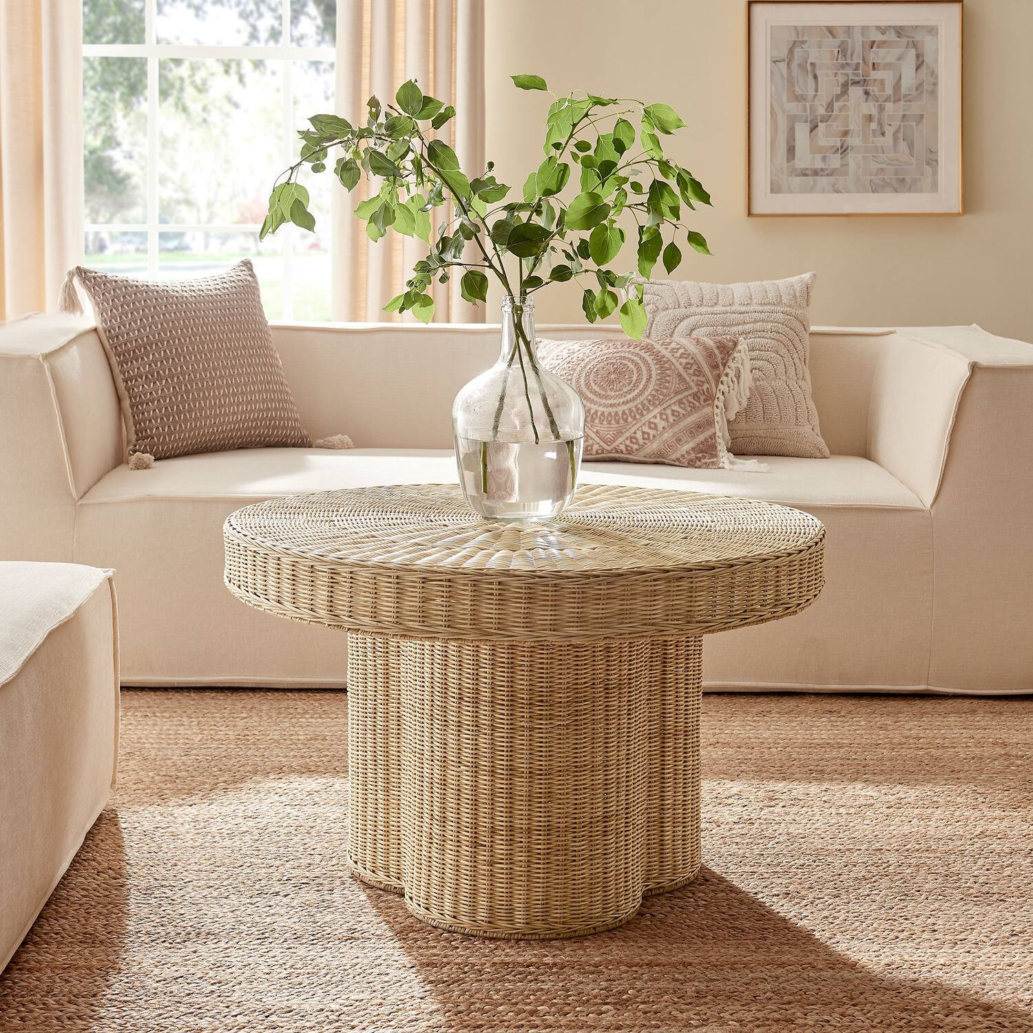 Ainsley 32 Inch Round Rattan Coffee Table by Modway - Natural | Best Buy U.S.