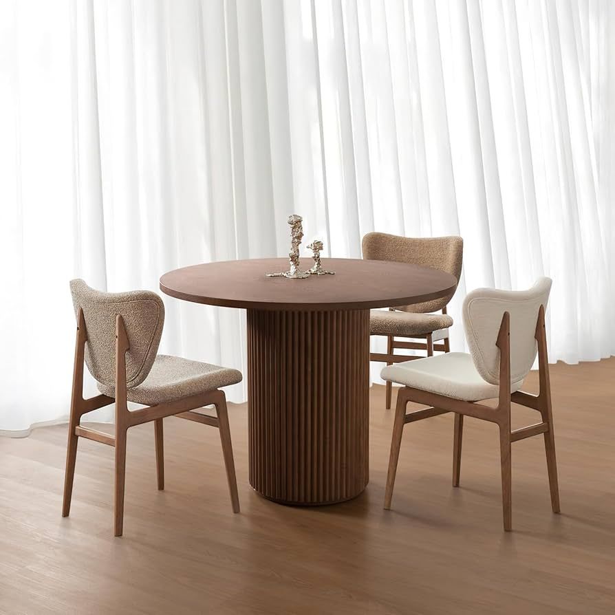 SIMTONAL Round Wood Dining Table Modern Pedestal Kitchen Table Walnut, 35''L x 35''W x 29.9''H | Amazon (US)