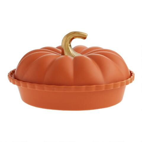 Ceramic Pumpkin Shaped Deep Pie Dish with Lid | World Market