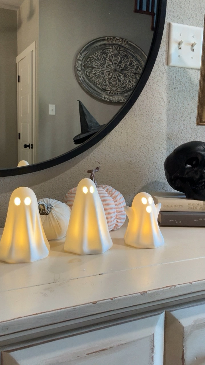 The CUTEST ceramic ghosts I ever did see! All three light up and can be set on a timer to come on at the same time every night! The set is on sale for under $20 right now! 

#LTKSaleAlert #LTKHome #LTKHalloween