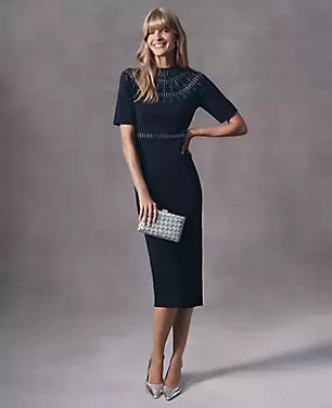 Embellished Mock Neck Sweater Dress | Ann Taylor (US)