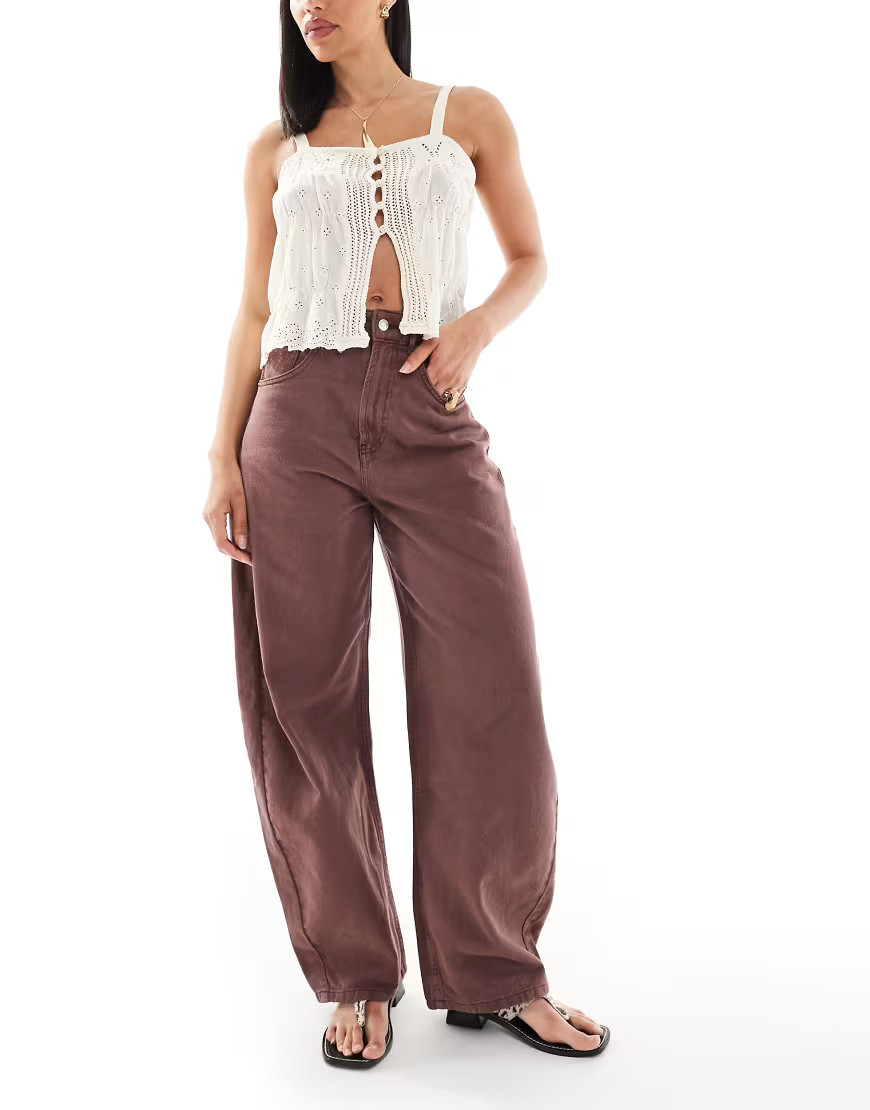 ASOS DESIGN high waisted barrel leg jeans in chocolate-Brown | ASOS (Global)