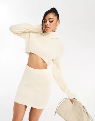 Missyempire knitted crop jumper and mini skirt co-ord in cream | ASOS (Global)