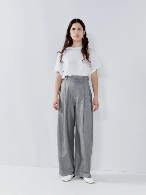 Raey - Wide-leg Wool And Silk-blend Trousers - Womens - Grey | Matches (UK)