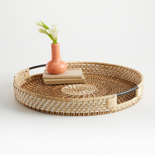 Meza Two Toned Rattan Tray | Crate & Barrel