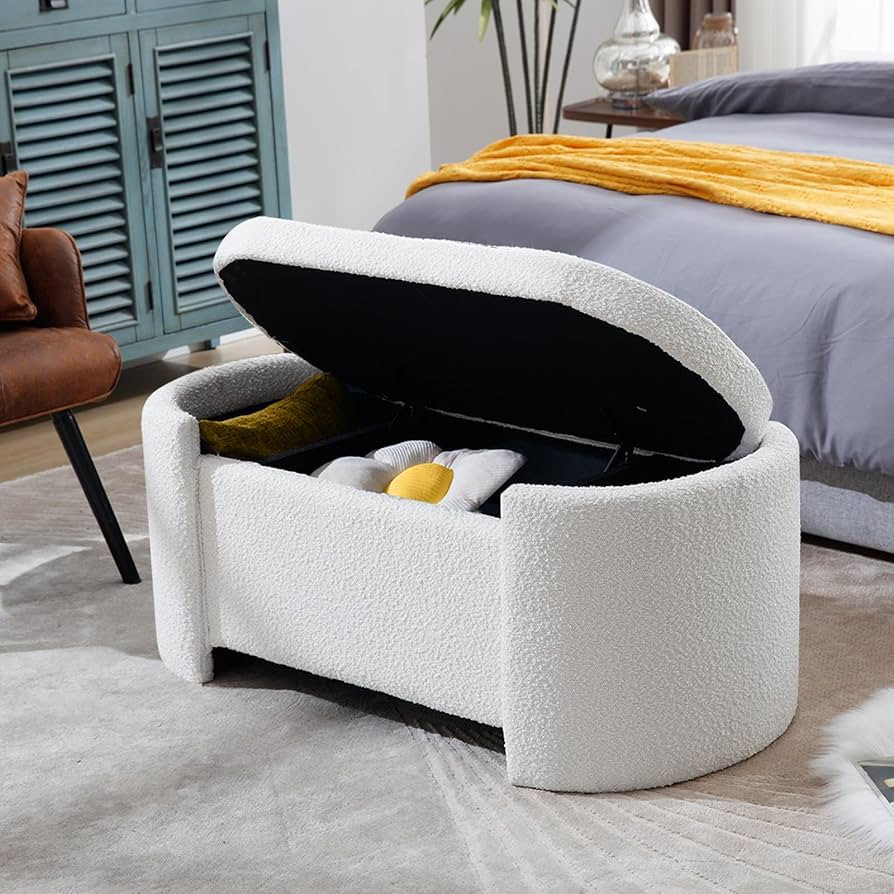 DecoraFlex Boucle Storage Ottoman Bench, 43.4'' Modern Upholstered Storage Bench End of Bed with ... | Amazon (US)