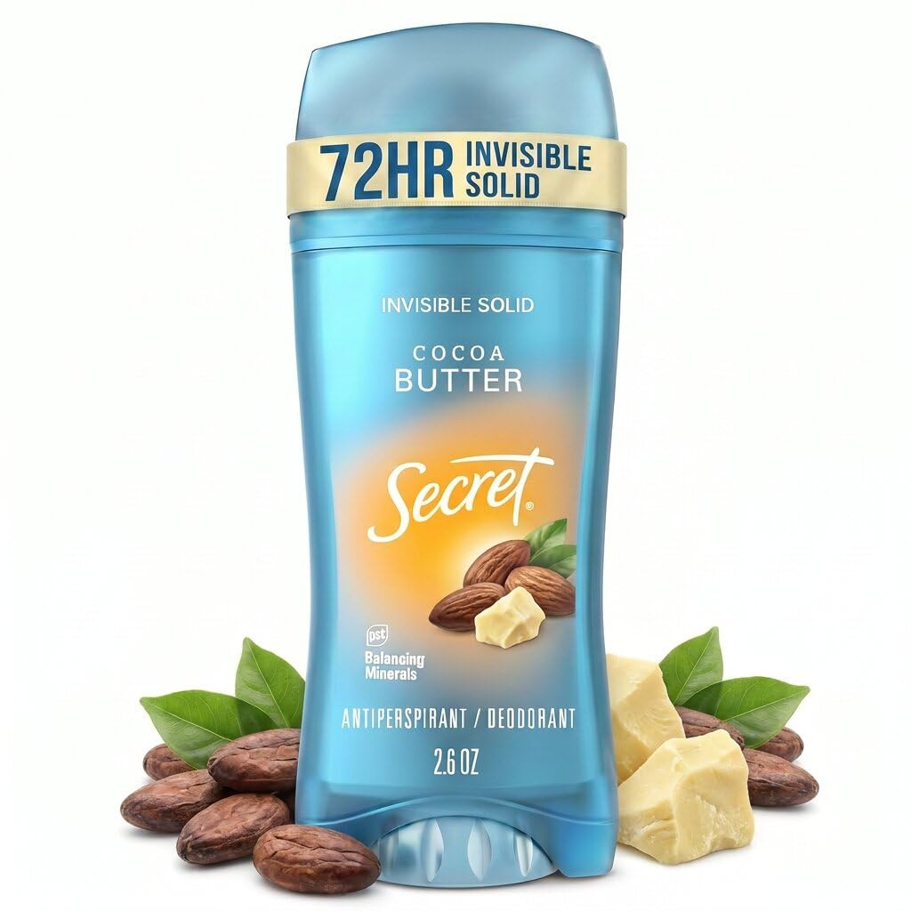 Secret Invisible Solid Antiperspirant and Deodorant for Women, Cocoa Butter Scent, 2.6 oz | Amazon (US)