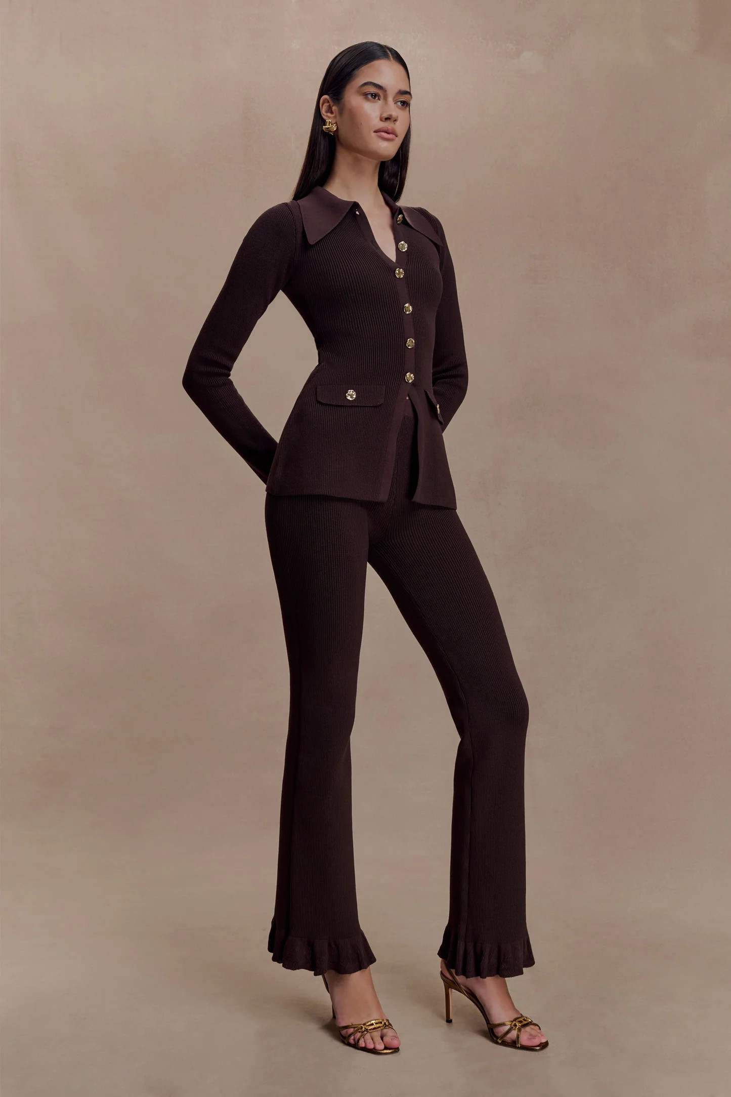 Ribbed Long Sleeve Longline Top - Chocolate | MESHKI US