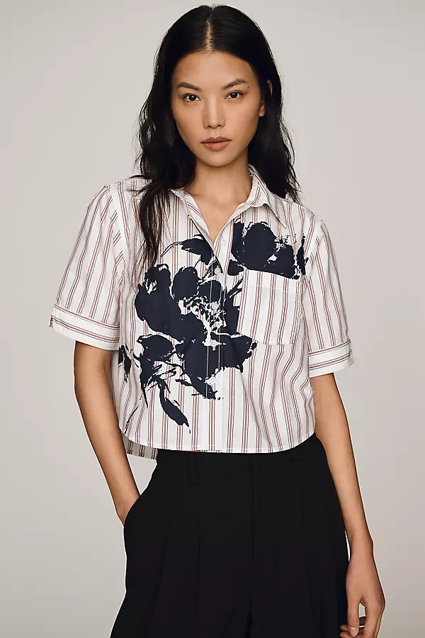 Merritt 100% Cotton Cropped Buttondown Shirt | Anthropologie (US)