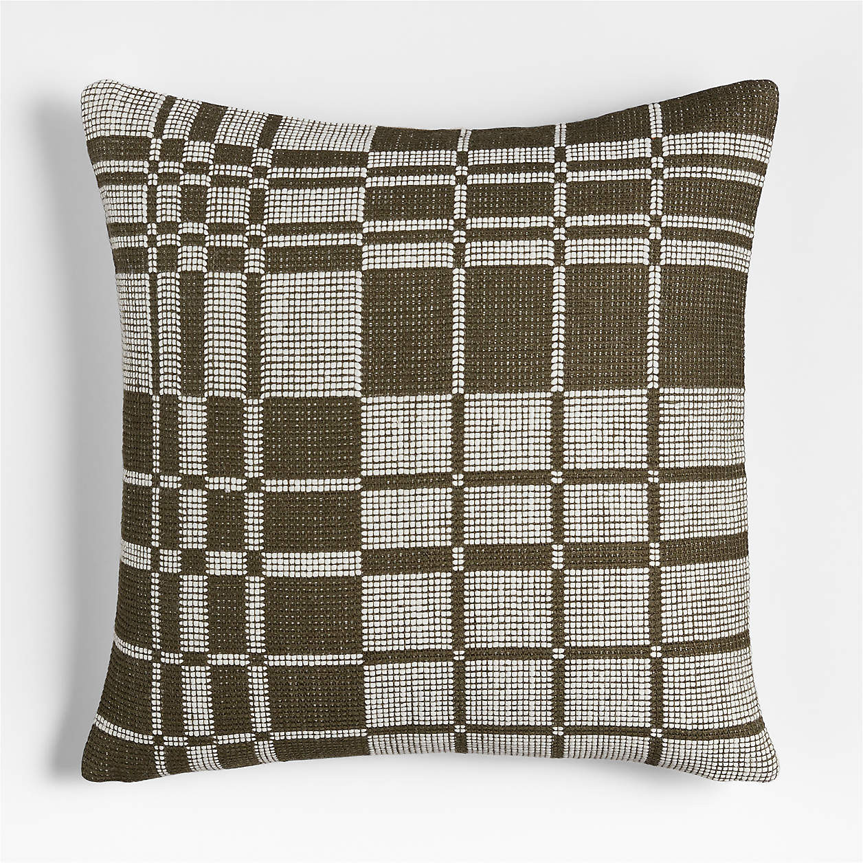 Wool/Linen Plaid 23"x23" Burnt Green Throw Pillow with Feather Insert + Reviews | Crate & Barrel | Crate & Barrel