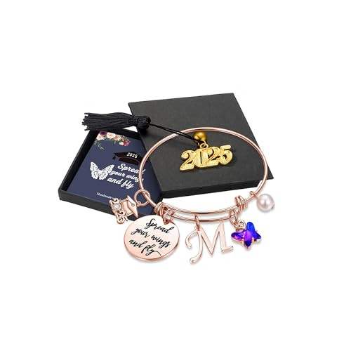 Turandoss Graduation Gifts for Her 2026 - Butterfly Initial Bracelet Inspirational Bangle with 20... | Amazon (US)