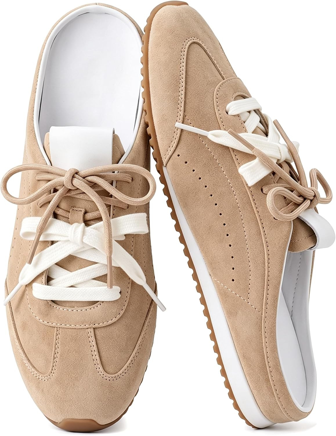 Women's Double Lace Mule Sneakers Closed Toe Slip On Flats Casual Walking Backless Slide Tennis Shoes | Amazon (US)