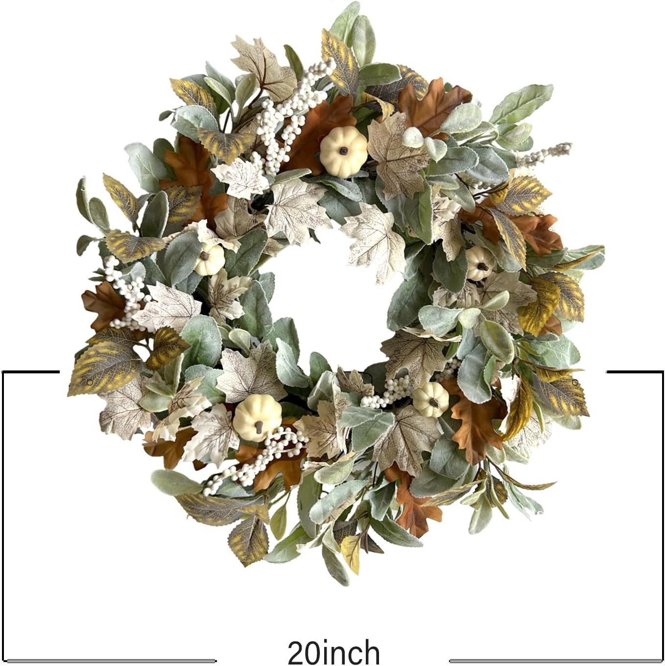TEMPUS Artificial 20 inch Wreath Fall Maple Leaves Wreath,White Berry with White Pumpkin Wreath f... | Amazon (US)