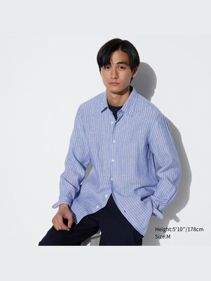 MEN'S 100% EUROPEAN PREMIUM LINEN STRIPED LONG SLEEVE SHIRT | UNIQLO AU | Uniqlo Australia