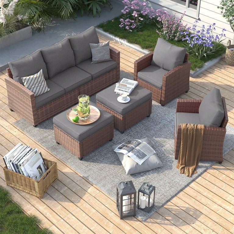 ELPOSUN Patio Furniture Set, 5 Pieces Outdoor Patio Sectional Sofa Set, All-Weather Wicker Rattan... | Walmart (US)