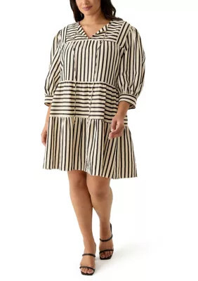 ENGLISH FACTORY Plus Size Striped Mini Dress, 3X | Belk