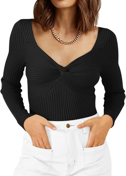 LILLUSORY Women's Sweater Cute Twist Knot Knit Fall Clothes Fashion Outfits Basic Tops Ribbed Lon... | Amazon (US)