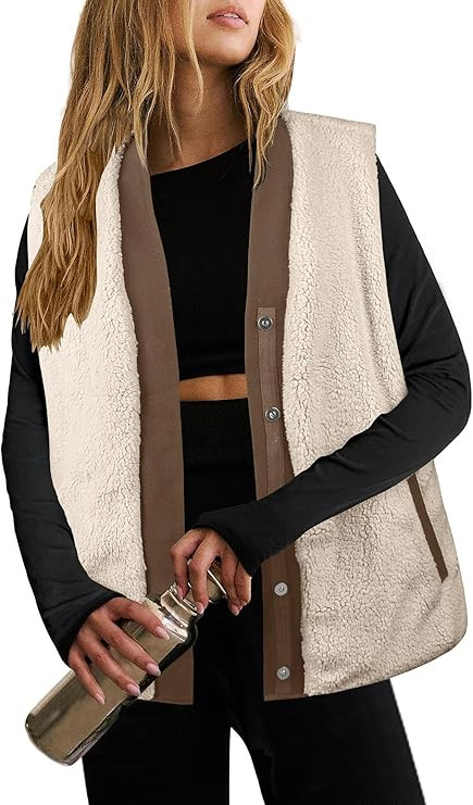 Angashion Women Puffer Vest Jacket: Fall Sleeveless Reversible Outerwear Quilted Fleece Warm Padd... | Amazon (US)