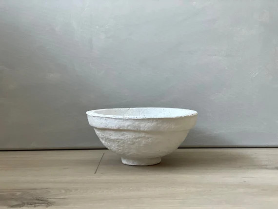 Paper Mache Bowl, Medium Vessel, White Textured, Misshapen, Vintage Look, Unique Gift, Original O... | Etsy (US)