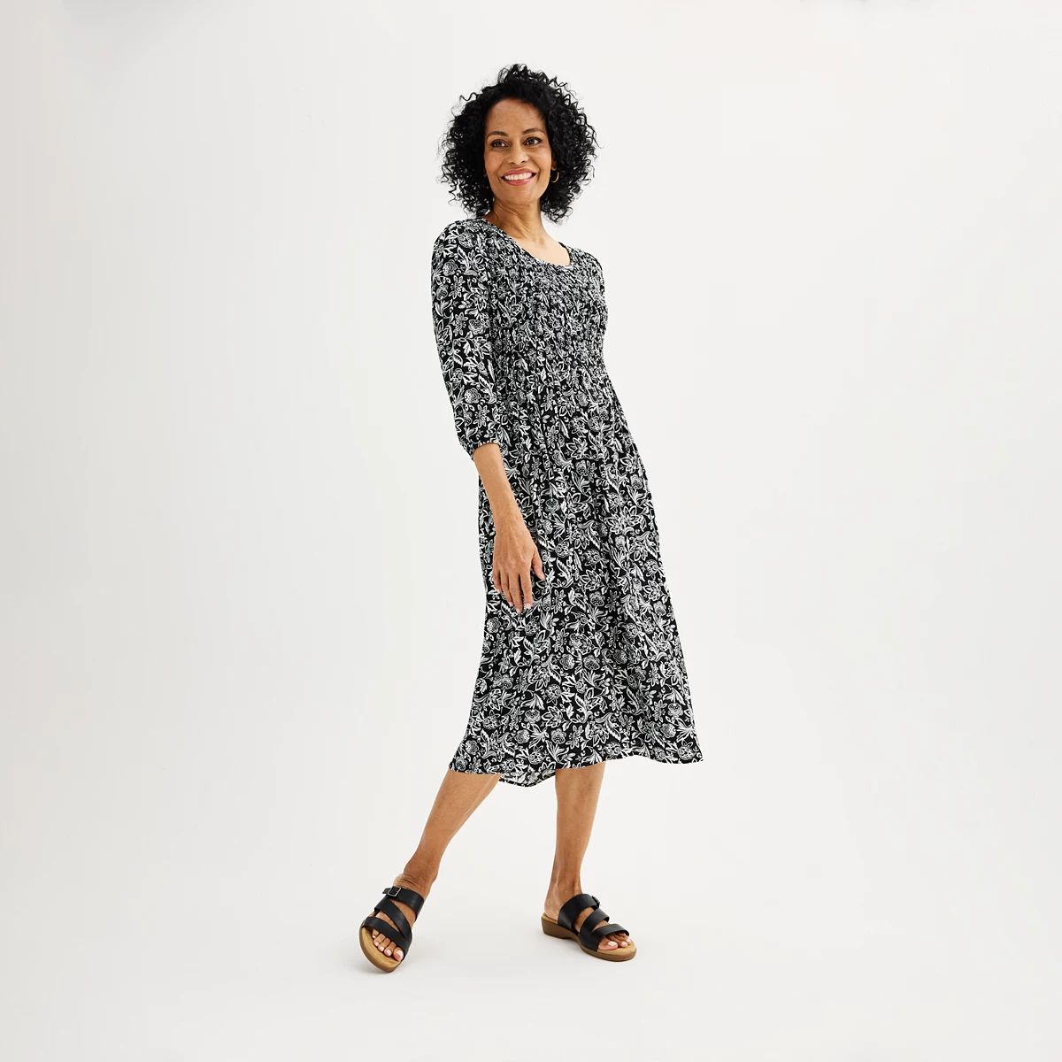 Women's Croft & Barrow® 3/4 Sleeve Smocked Midi Dress | Kohl's