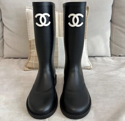 CHANEL CC Logo Rain Boots Rubber Boots Black Limited Edition 71038326 | eBay US