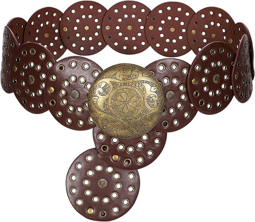 WERFORU Women Vintage Leather Belt Western Disc Waist Belts Ladies Western Belt Boho Belt for Dre... | Amazon (US)