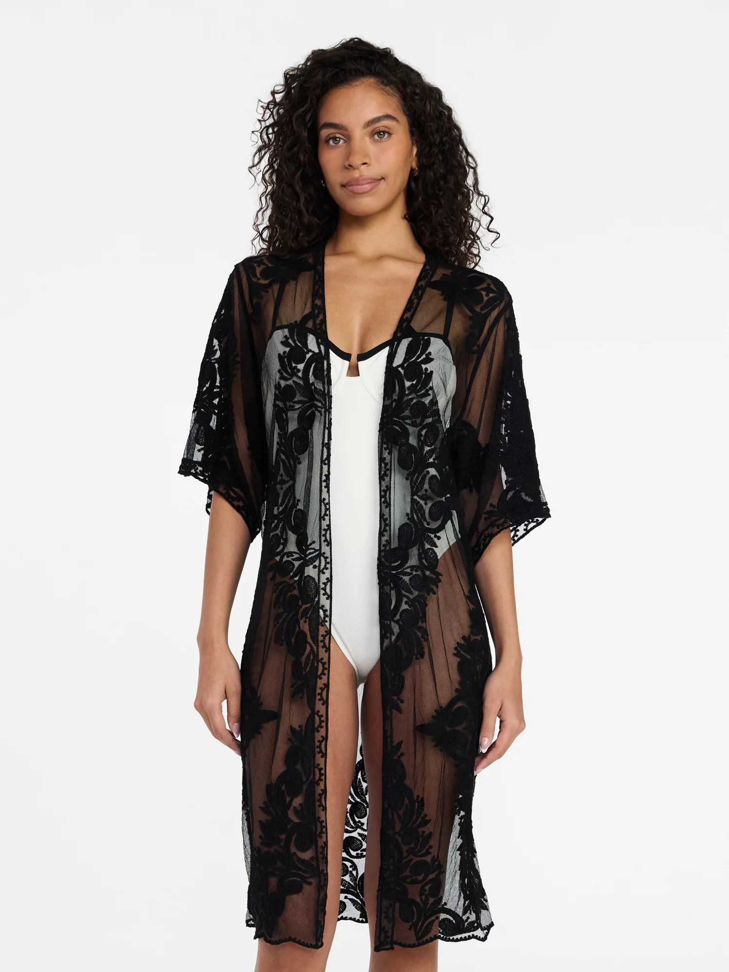 Time and Tru Women's Lace Coverup, Sizes L/XL, Black Soot | Walmart (US)