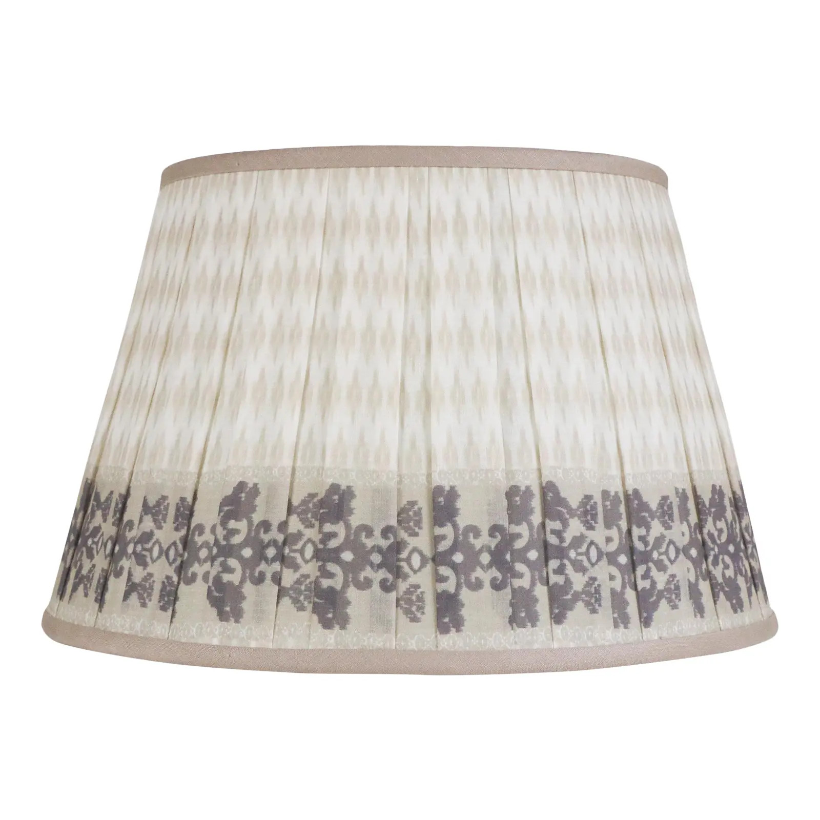 Pleated Printed Shade with Border 18" Tan | Chairish